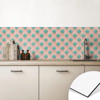 Küchenrückwand Rautenmuster in türkis und rosa - Treechild 