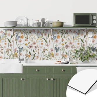 Küchenrückwand Frühlingswiese mit Schmetterlingen - UN Designs 