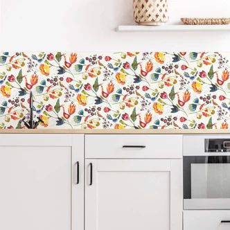 Küchenrückwand - Alu Dibond - Blumen und Vögel 