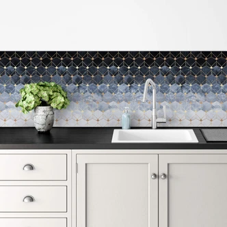 Küchenrückwand Fredriksson - Hexagone: Blau und Gold 