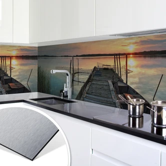 Keukenachterwand - Alu-Dibond Zilver - Sunset at the Lake 