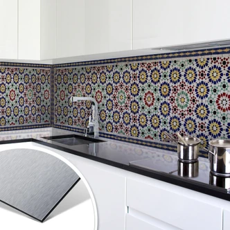 Küchenrückwand - Alu-Dibond-Silber - Orientalische Kacheln 01 Küchenrückwand - Alu-Dibond-Silber - Orientalische Kacheln 01