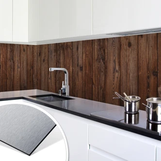 Küchenrückwand - Alu-Dibond-Silber - Holzpaneele 