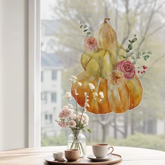 Fensterbild Kürbisbouqet mit Rosen Fensterbild Kürbisbouqet mit Rosen