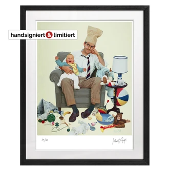 Exklusive Edition: handsigniert und limitiert - Fine Art Poster mit Passepartout im Rahmen - Wo bleibt Mama denn (1960) - Kurt Ard - 40x50 cm 