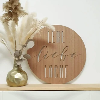 Holzdeko Mahagoni - Lebe Liebe Lache - Rund 