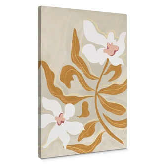 Leinwandbild Weiße Blüte und goldene Blätter - Arty Guava 