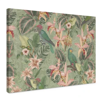 Canvastavla djungel med papegojor grön - Bloomery Decor 