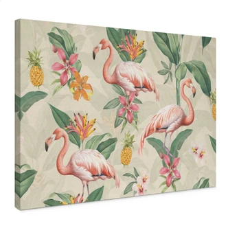 Leinwandbild Flamingo und tropische Blätter - Bloomery Decor 