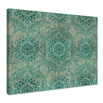 Canvastavla Mandala Boho Guld-grön | Geometriskt prov - Bloomery Decor 