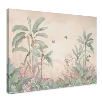 Leinwandbild Tropische Idylle mit Kolibri Apricot - Bloomery Decor Leinwandbild Tropische Idylle mit Kolibri Apricot - Bloomery Decor