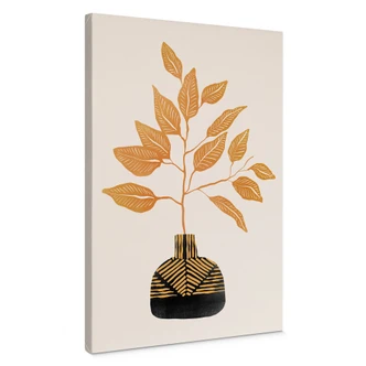 Canvas schilderij Gouden tak met bladeren | Bladmotief voor de woonkamer - Cats & Dotz 