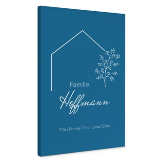 Personalisierbares Leinwandbild Familie Haus - blau 