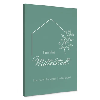 Personalisierbares Leinwandbild Familie Haus - grün 