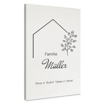 Personalisierbares Leinwandbild Familie Haus - weiß 