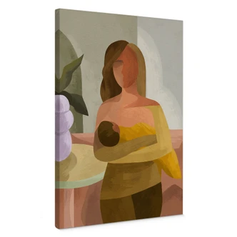 Canvas schilderij Sterke moeder met kind - Goed Blauw 