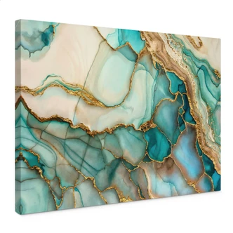 Leinwandbild Marmorierte Wellen in Türkis und Gold | Abstrakte Kunst - Haase Leinwandbild Marmorierte Wellen in Türkis und Gold | Abstrakte Kunst - Haase