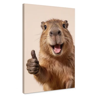 Glad Capybara Canvasbillede med tommelfingre op 