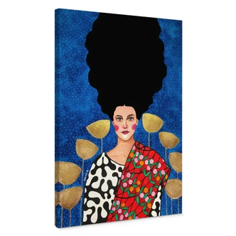 Canvas schilderij Vrouw in een veld met gouden bladeren - Hülya 