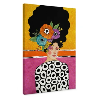 Lienzo Retrato - Mujer con corona de flores de colores - Hülya 