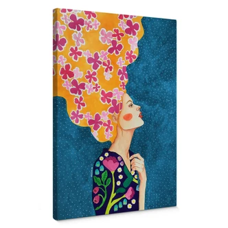 Lienzo mujer con flores rosas en el pelo - Hülya 