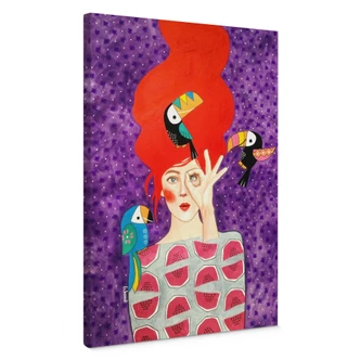 Leinwandbild Frau mit Tukan-Trio - Hülya 