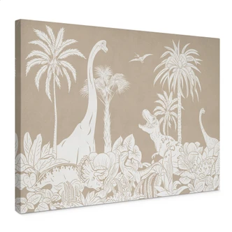 Canvas schilderij Dinosaurussen in de wilde jungle - Bruin - Kikki Belle 