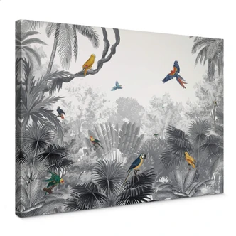 Leinwandbild Kikki Belle - Tropische Vögel schwarz-weiß 