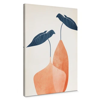 Canvas  Monstera-blade i to abrikosfarvede vaser - Kubistika 