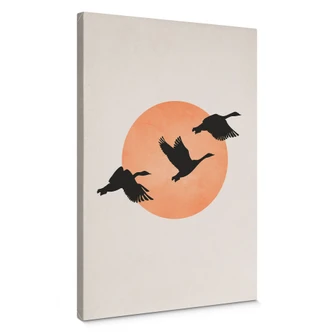 Canvas Fugle foran den ferskenfarvede sol - Kubistika 