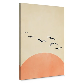 Canvas Sværm af fugle ved solnedgang - Kubistika 