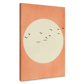 Canvas Sværm af fugle foran den varme sol - Kubistika 