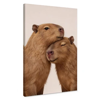 Stampe su tela Coppia di capibara che si coccola 
