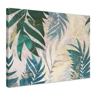 Leinwandbild Exotische Palmenblätter in Gold-grün - Manovski 