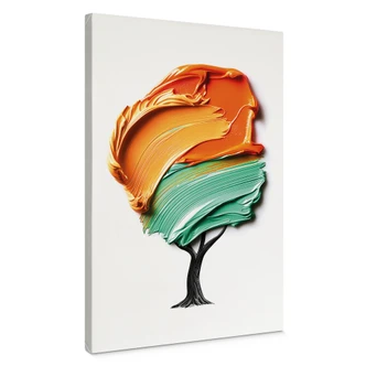 Canvas schilderij boom met oranje en groene 3D kroon - Mielu Canvas schilderij boom met oranje en groene 3D kroon - Mielu