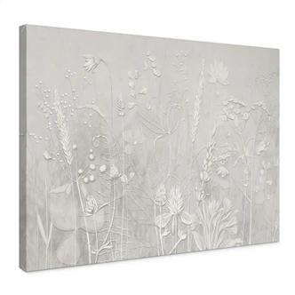 Canvas schilderij met bloemenreliëf - Planten in wit in modern design - Ms Tiff 