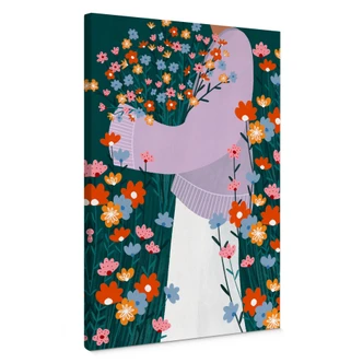 Leinwandbild Frau im bunten Blumengarten - Müller 