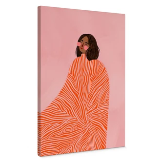 Leinwandbild Frau mit orangefarbener Decke - Müller 
