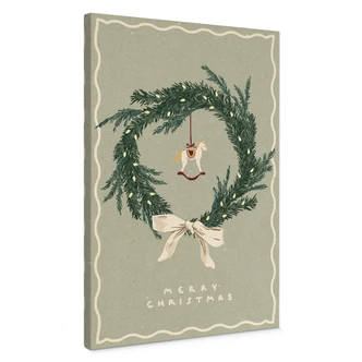 Canvas schilderij kerstkrans met hobbelpaard - NKTN 