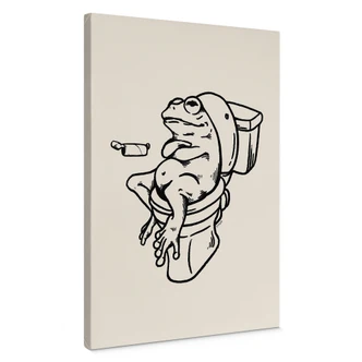 Leinwandbild Warten auf der Toilette - Humorvolle Frosch-Illustration - Royle 