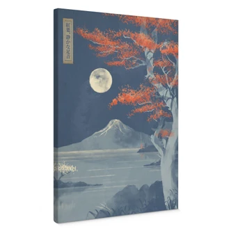 Leinwandbild Vollmond über dem Gipfel des Fuji-san | Vintage Kunst - Roze 