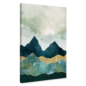 Leinwandbild Sonnige Landschaft in Blau und Gold - SpaceFrog Designs 