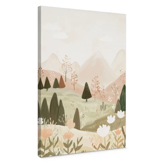 Lienzo pastel paisaje de montaña con flores - Treechild 