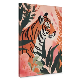 Canvas Tiger i en lyserød jungle - Treechild 