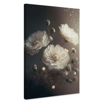 Canvastavla Vita blommor med guldstoft - Treechild 