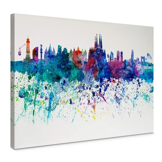 Leinwandbild Bleichner - Barcelona Aquarell Skyline 