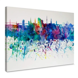 Leinwandbild Bleichner - Hamburg Aquarell Skyline 