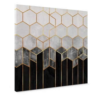 Leinwandbild Fredriksson - Hexagone: Schwarz und Grau - Quadratisch 