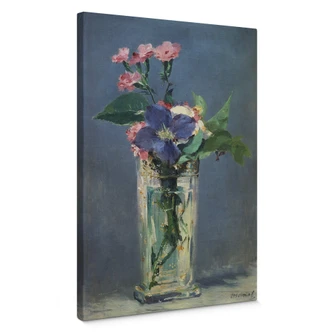 Leinwandbild Manet - Glasvase mit Nelken und Klematis 