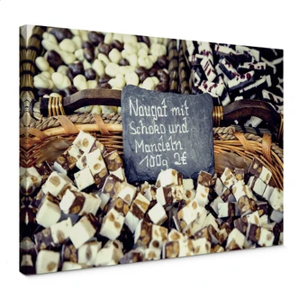 Leinwandbild Nougat mit Schokolade und Mandeln 